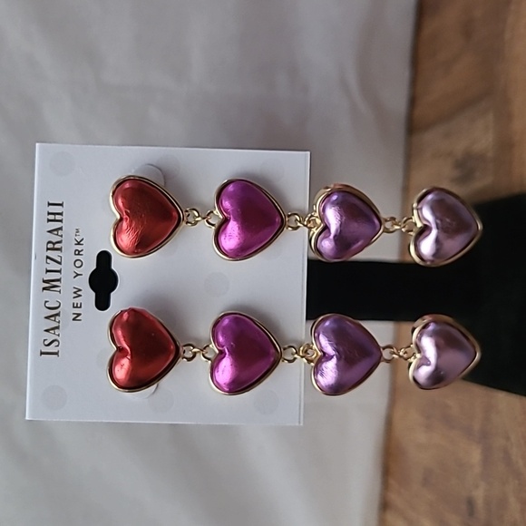 Isaac Mizrahi Red & Pink Heart Dangle Earrings - Prom, Homecoming, Formal - Picture 1 of 9